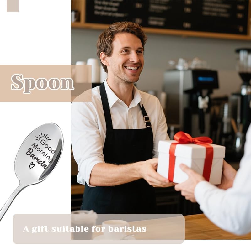 Borhmty Best Barista Gifts for Men Women Good Morning Barista Birthday Gifts Spoon Engraved Stainless Steel Spoon for Ice Cream Soup Tea Barista's Coffe Spoons - Image 3